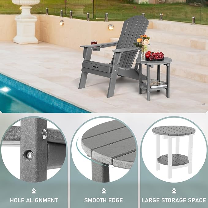 FUNBERRY Outdoor Adirondack Side Table Set of 2, Patio End Tables | 2-Tier, HDPE All Weather, No Rot or Rust or Crack, UV Fade Shield, Save Space, Easy-Clean for Indoor or Outdoor