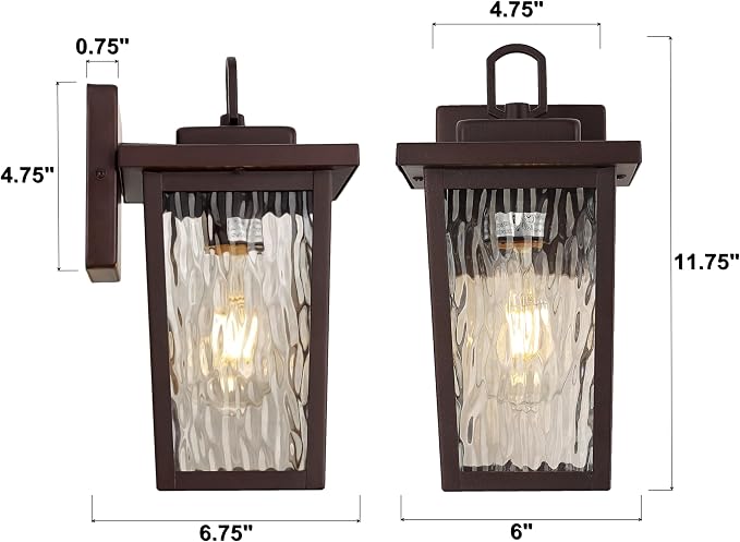 Oil Rubbed Bronze Exterior Wall Light Fixture, Outdoor Wall Lantern with Clear Water Glass, Outside Light for House Entryway Porch