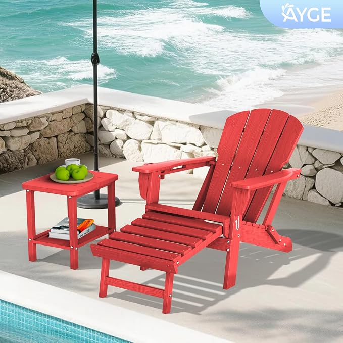 Ayge 17.7" Double Outdoor Side Table, Rectangular HDPE Adirondack End Table for Patio, Lawn, Pool, Garden, Backyard，Red