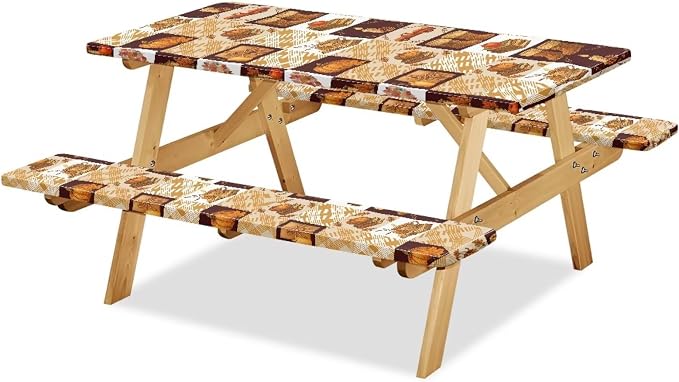 Fall Picnic Table Cover with Bench Covers 3 Piece Set 30 x 94 Inch Picnic Foldable Picnic Table and Bench Fitted Tablecloth Cover for Outdoor BBQ Holiday Party Camping