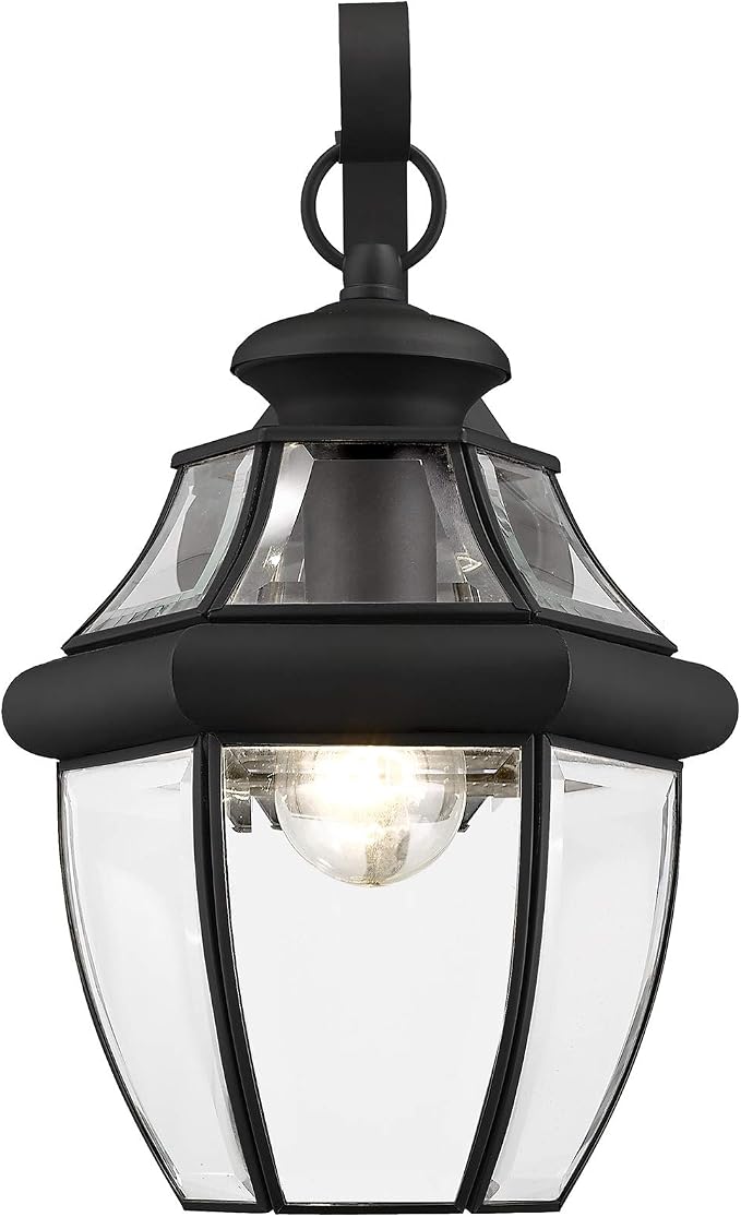 Livex Lighting 2151-04 Monterey 1-Light Wall Lantern, Black | Clear Beveled Glass ("13"" x 8.5"" x 8.25"""); Solid brass construction