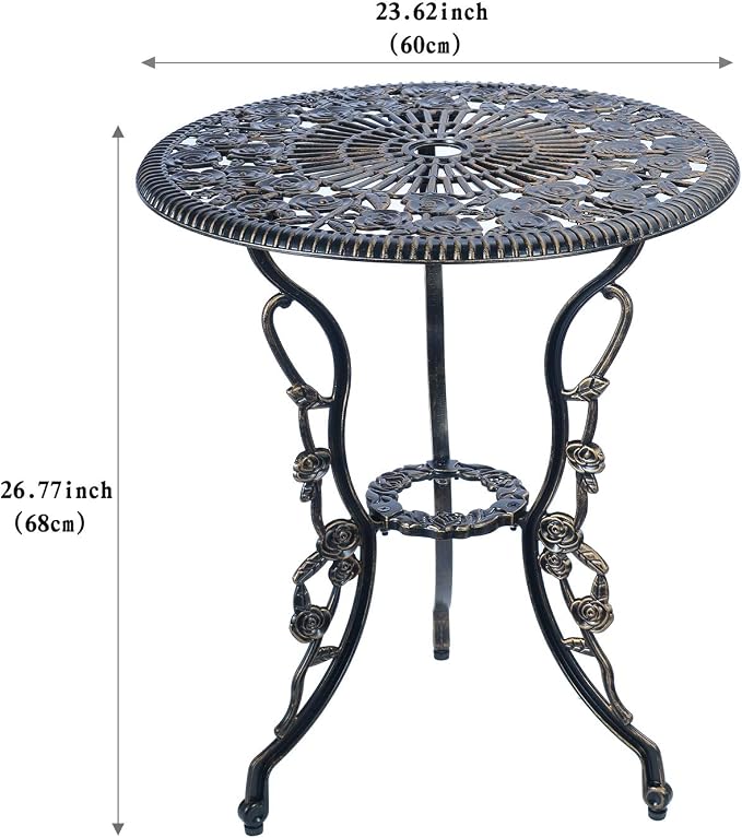 C/G 3 Piece Bistro Set, Outdoor Patio Table, Anti-Rust Cast Aluminum for Front Porch & Yard (Antique Copper)