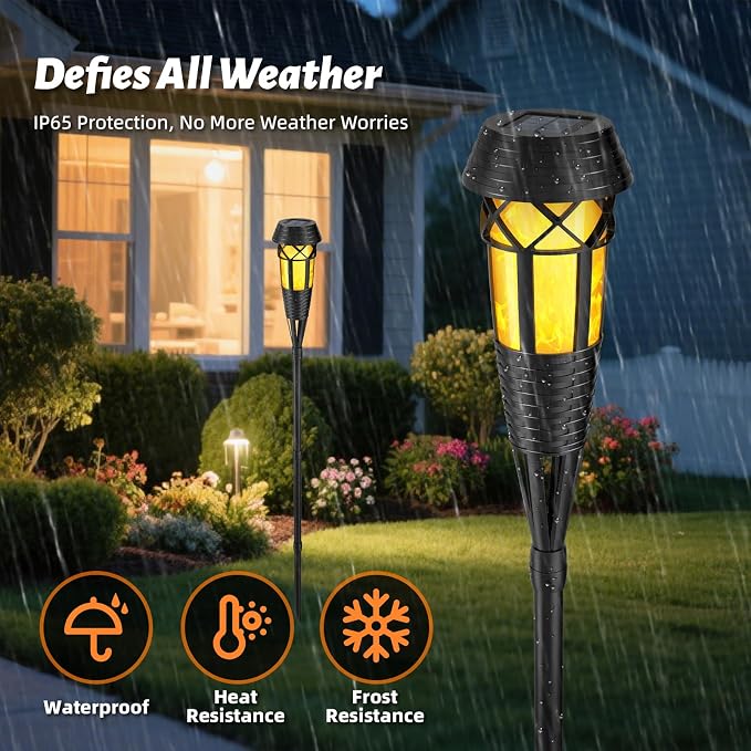 Flickering Flames Torch Light Solar Garden Lights Waterproof Landscape Lighting - 2 Pack