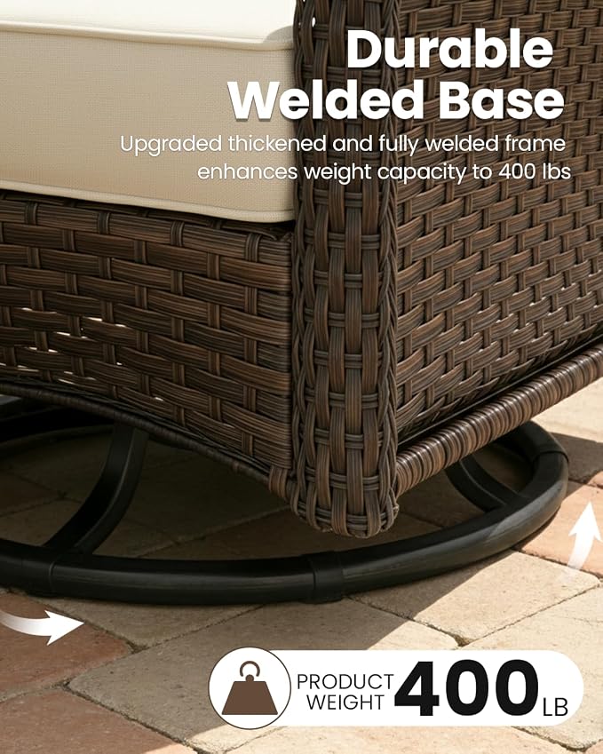 7 Pieces Outdoor Furniture Set with 6-inch Cushions, High Back Wicker Swivel Rocker Chairs with Fire Pit Table, Luxury Conversation Set for Deck Patio and Poolside