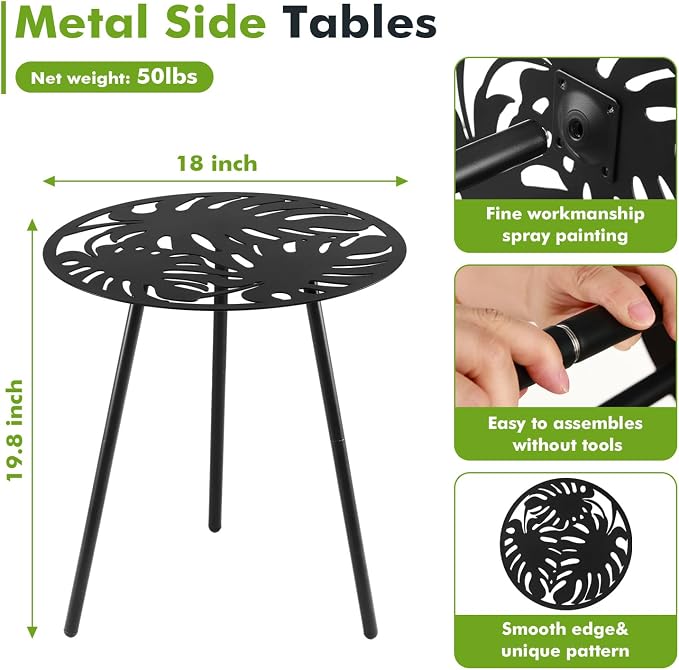 Party Zealot 1 Pack Extra-Large Metal Outdoor Side Tables 18 Inches Outside End Table for Patio Round Accent Garden Corner Table for Small Spaces, Balcony, Porch Plant Stand Indoor