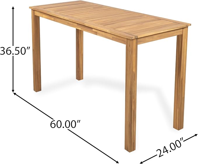 GDFStudio 60" Outdoor Acacia Wood Dining Table Rectangle Counter Height Table for Outdoor Lawn Backyard Garden Deck, Light Teak