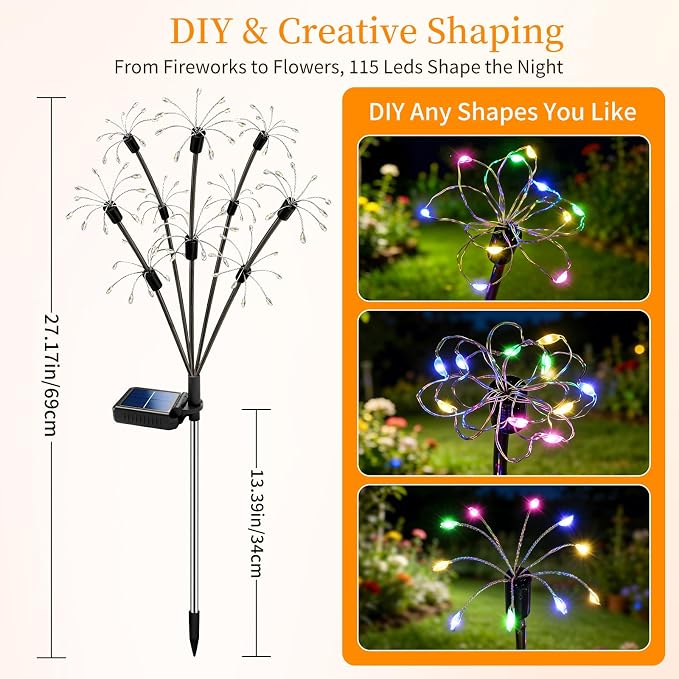 VOOKRY Solar Garden Lights Outdoor, 4 Pack Multicolor Fairy Firework Lights | Waterproof Starburst Fairy Light, Garden Decor for Yard Patio Pathway Lawn, Unique Gifts for Women Mom, Christmas Decorations