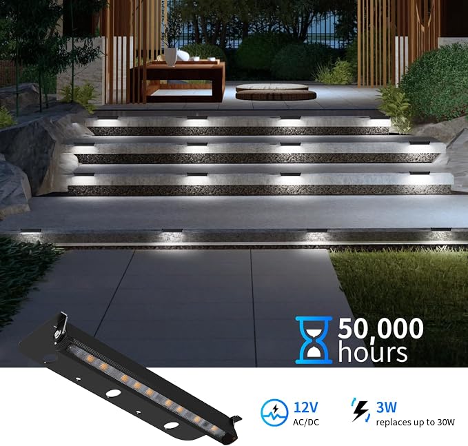 Black 4-Pack 7inch 3W 5000K Daylight White Hardscpe Lighting | 12V AC/DC Retaining Wall Lights,Low Voltage Landscape Lighting,Hardscape Paver Light,Outdoor Step Lights