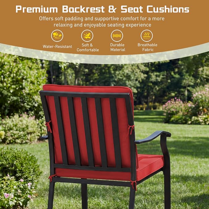 7 Piece Outdoor Patio Dining Set, 62’’ Rectangular Metal Dining Table with Umbrella Hole & 6pcs Outdoor Metal Dining Chairs, Outdoor Furniture Dining Set for Patio, Balcony, Lawn, Garden, Backyard