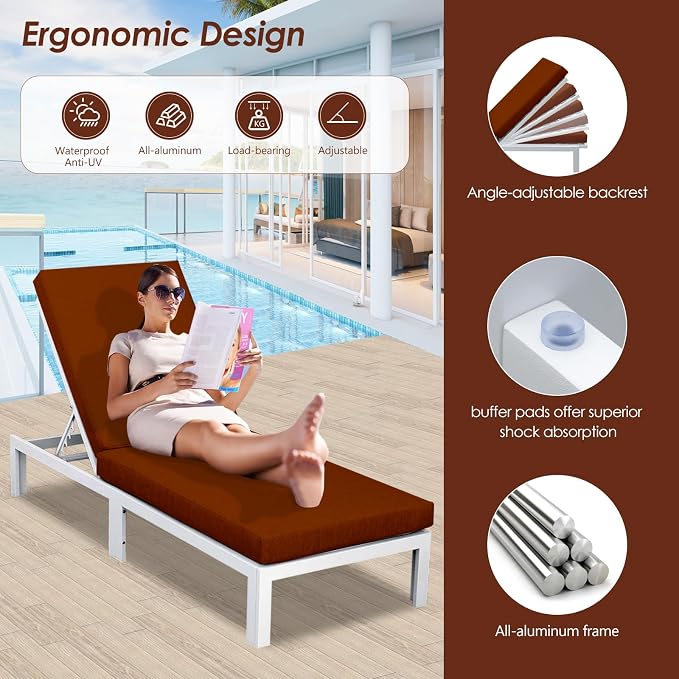 RADIATA 7 Person Modern Aluminum Outdoor Patio Furniture Set with Chaise & Firepit Table, 29 inch Wide Deep Seat, All Weather Modular Sectional Couch, Oversized Conversation Set for Garden Deck, Red