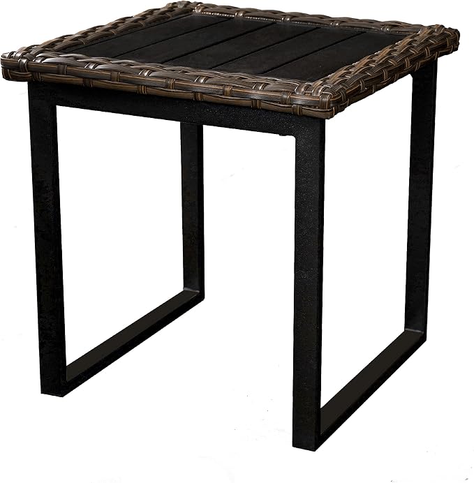 LOKATSE HOME Patio Outdoor Side End Table 22" Metal Rattan Square Bistro Dining Furniture for Poolside，Balcony, Garden