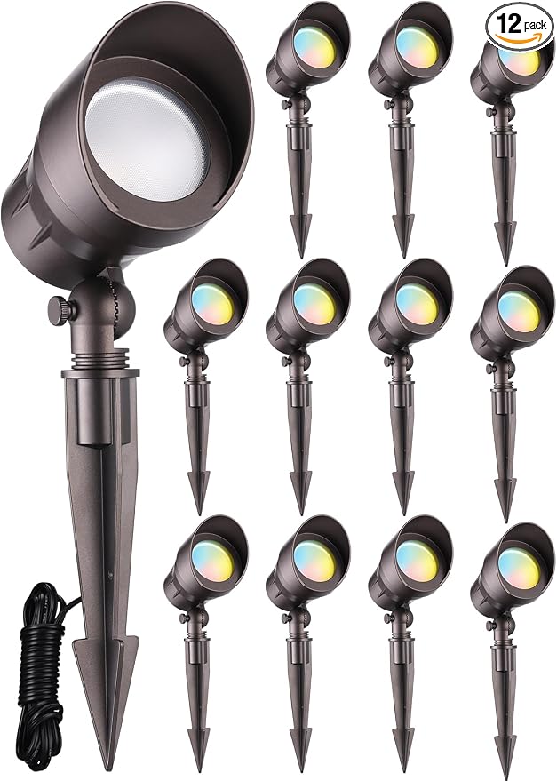 LEONLITE 12-Pack 5CCT 5W 12-24V Low Voltage LED Spotlight Oil Rubbed Bronze | 1800K2700K3000K4000K5000K, Landscape Pathway Lights Outdoor, CRI90, Aluminum Spot Lights for Garden, ETL, IP65 Waterproof