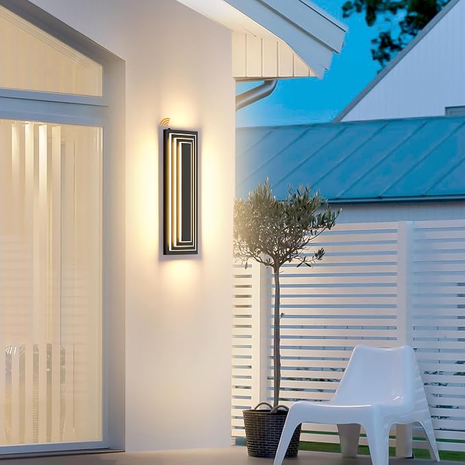 Dusk to Dawn LED Long Outdoor Wall Light Fixtures,23.6 in,36W | 3-Tier Black Modern Outdoor Lighting For House,Front Porch,Waterproof Outside Garage Light,3000K Warm White, 1 Pack