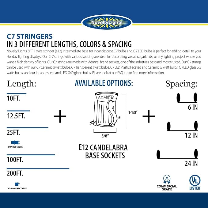 Novelty Lights 100 Foot C7 Outdoor String Light, Patio String Lights