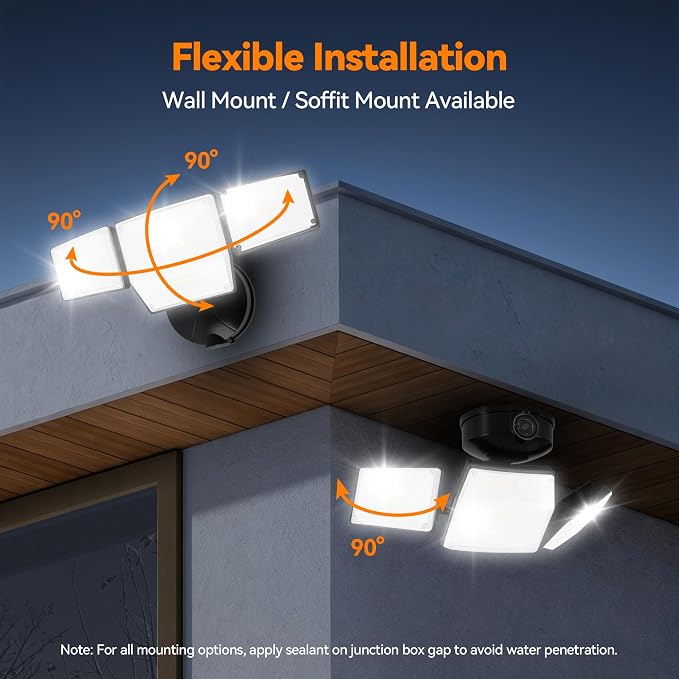 85W 10000LM Dusk to Dawn Outdoor Lighting, 4-Head Super Bright LED Flood Light, 5000K Daylight, IP65 Waterproof Hardwired Exterior Security Light for House Garage, Yard, Backyard (Black)