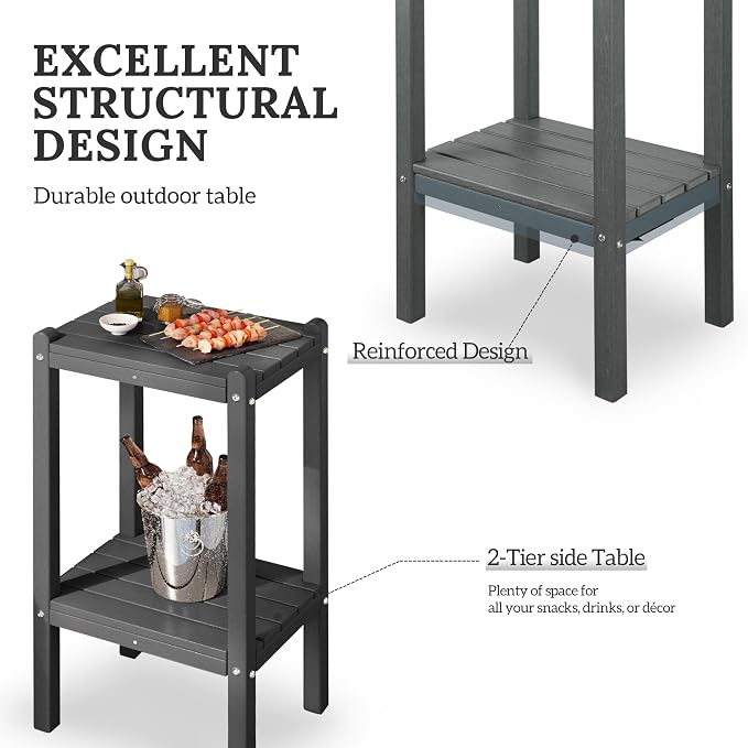 WestinTrends Malibu 36" Outdoor Adirondack HDPE 2-Tier Patio Side Table, Sand