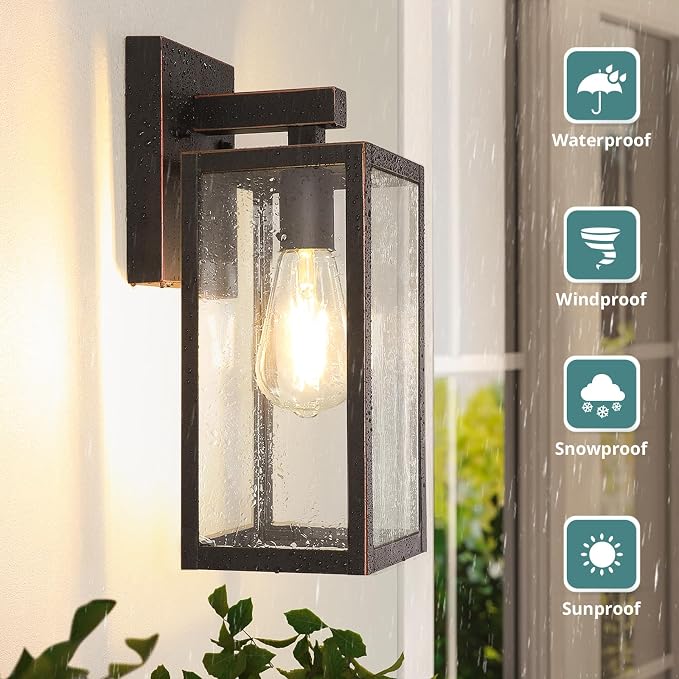 MAXvolador Outdoor Wall Lantern, Large Exterior Waterproof Wall Sconce Light Fixture, Oil Rubbed Bronze Anti-Rust Mount Lights, E26 Porch Patio Lighting | Exterior Waterproof Wall Mount Lamps, Anti-Rust Mount Lights, E26 Socket Porch Patio Lighting fix...