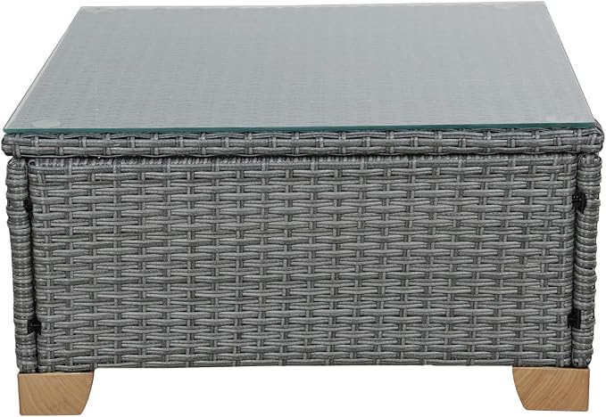 Grand Patio Outdoor Furniture Set with Glass Coffee Table,Wicker Patio Furniture Set with Woodgrain Feet,Modular Sectional Sofa Set for Backyard Garden Poolside(Coffee Table, Light Gray)