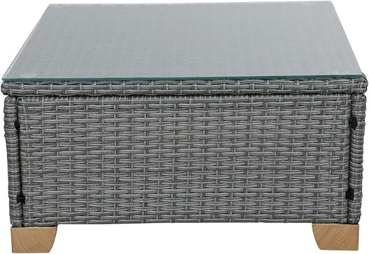 Grand Patio Outdoor Furniture Set with Glass Coffee Table,Wicker Patio Furniture Set with Woodgrain Feet,Modular Sectional Sofa Set for Backyard Garden Poolside(Coffee Table, Light Gray)
