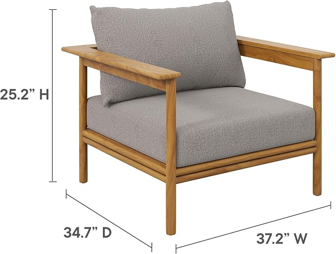 Modway Wren Teak Wood Outdoor Patio 4 Piece Furniture Set in Natural Driftwood
