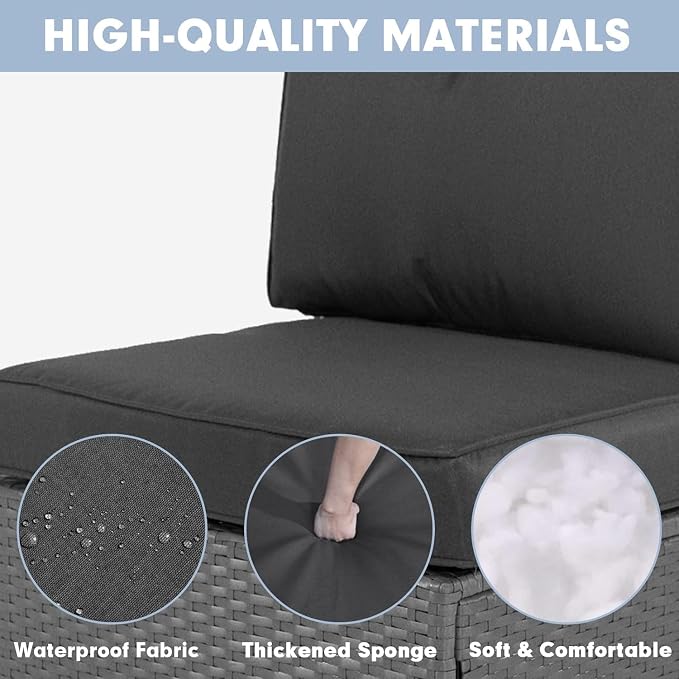 Betterland 7 Piece Outdoor Sectional Sofa Patio Furniture Set, All-Weather PE Grey Wicker Patio Conversation Set with Washable Cushion, Glass Table and Waterproof Cover(Grey Cushions)