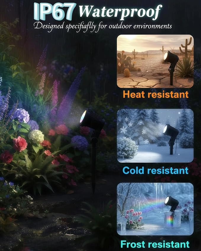 RGB Landscape Outdoor SpotLights with APP & Remote Control | Waterproof Color Changing LED Spotlights for Yard Garden Path House Halloween Christmas Decoration Outside Tree, 6 in 1