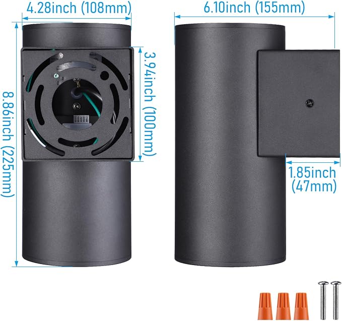 LEONLITE 2-Pack 9 Inch 5CCT Integrated Cylinder LED Down Light Outdoor | 2700K/3000K/3500K/4000K/5000K, 110V-277V, 12W, Aluminum Wall Sconce, IP65, ETL Listed, Exterior Light Fixture Wall Mount