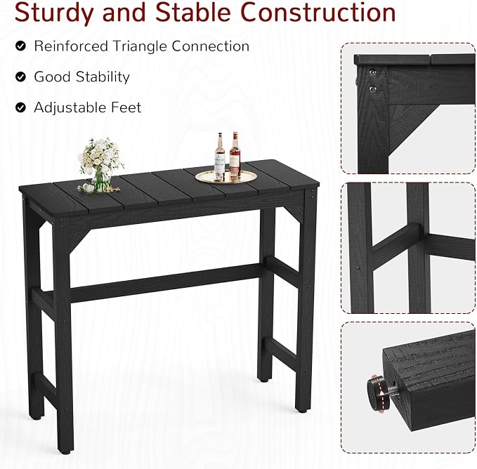 Stoog All-Weather Patio Bar Table, Outdoor Bar Table with Adjustable Feet, Patio Counter Bar Height Tables with Waterproof Top, Never Fade or Rot, for Garden, Balcony, Deck, and Poolside, Black