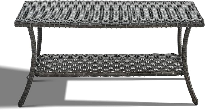Wicker Outdoor Coffee Table,Rattan Outdoor Coffee Table with 2-Layer Storage Furniture Tables for Garden,Porch,Backyard