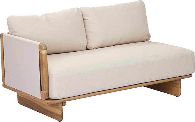 Merax 3 Piece Patio Outdoor Furniture Set, All-Weather V-Shaped Sectional Sofa with Cushions, Acacia Wood 5-Seater Couch Set for Porch, Lawn, Backyard, Balcony, Light Teak+ Beige