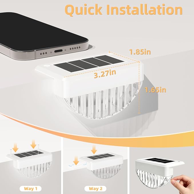 VOLISUN 12 Pack Solar Deck Lights Outdoor, Warm White LED Solar Step Lights for Outside, Waterproof Fence Light for Patio, Deck, Stairs, Yard, Pool and Porch (White)