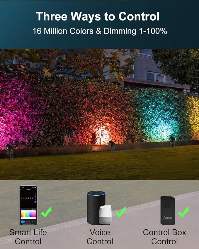 Spotlight Outdoor Smart Low Voltage Landscape Lights, 6 Pack | IP65 Waterproof, RGBW Color Changing, For Yard Garden, 54Ft