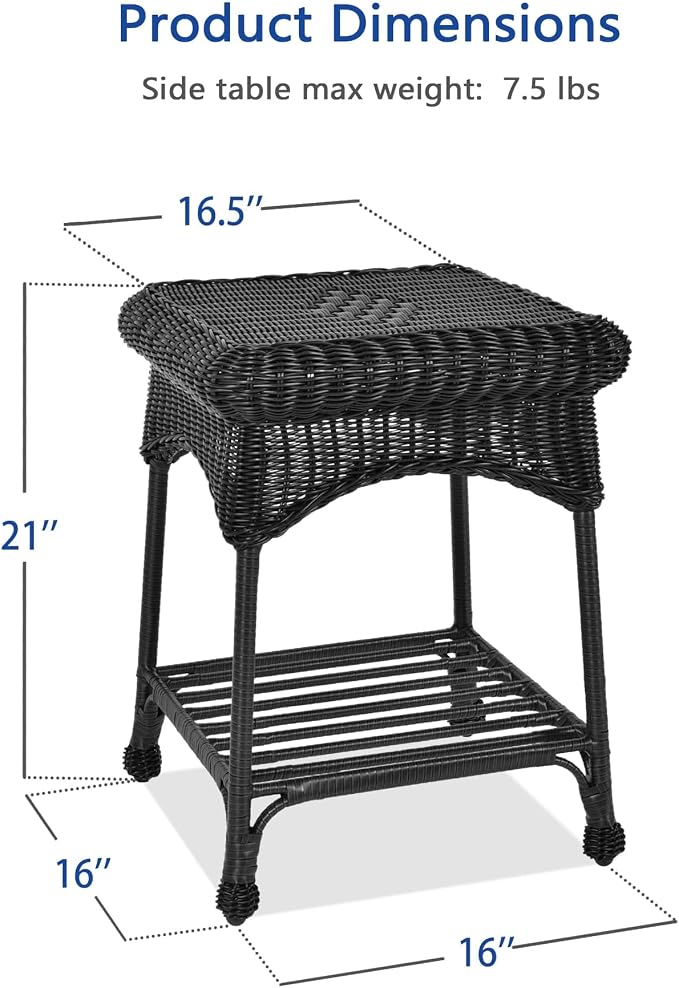 Outdoor Black Wicker End Table