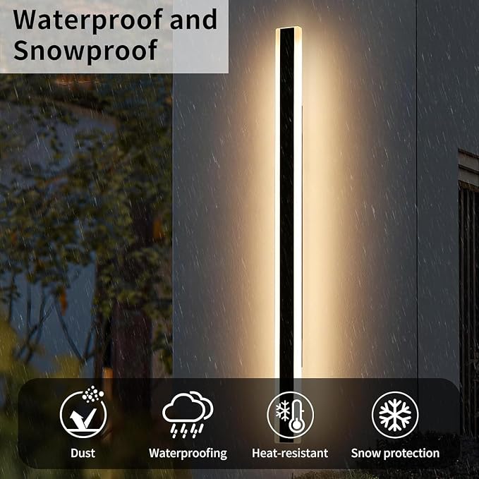 79inch Outdoor Dimmable Wall Sconces, Modern Wall Mounted Lights, 3 Color 3000K/4500K/6000K, IP65 Waterproof Minimalist Long Porch Light Fixture for Patio Garage Fence with Remote Control