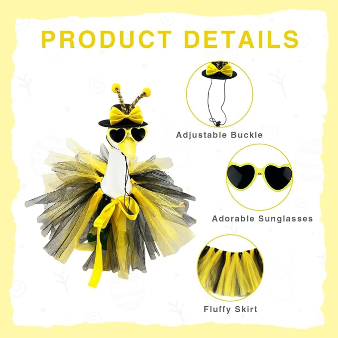Funny 2Sets Spring Bee&Sunflower Porch Goose Outfits Dresses Clothes for 17"/23" High Cement or Plastic Porch Goose Clothes with Sunglasses for Yard Lawn Outdoor Garden Patio Statue Holiday Decor.