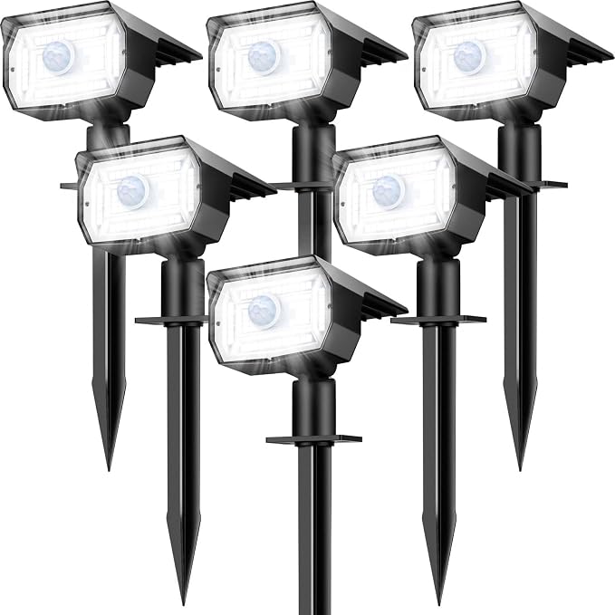 nipify Solar Lights Outdoor Waterproof, Motion Sensor Spot Landscape Light | 6 Pack/3 Modes/56 LED, Cool White, Waterproof, Solar Powered, Landscaping, Lighting for Outside Pathway Yard Garden Walkway