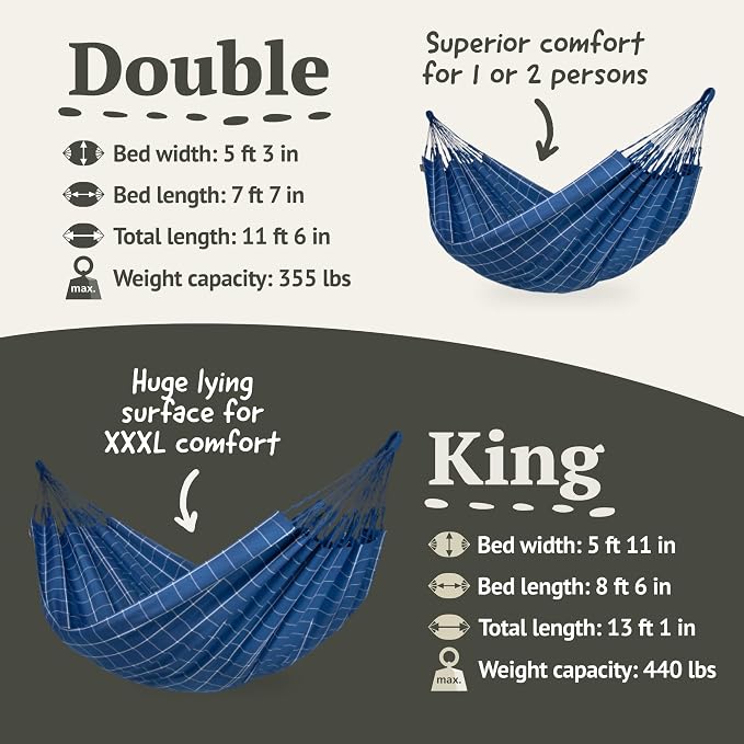 LA SIESTA Brisa Kingsize Outdoor Hammock — Colombian-Made Polypropylene, UV & Weather Resistant, for Backyard & Patio - Marine