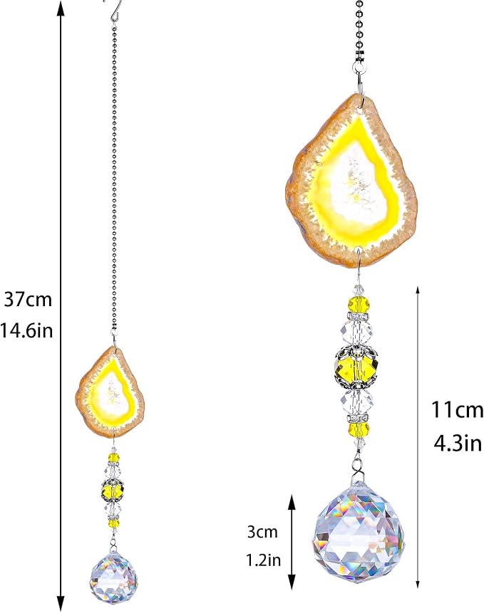 3 Pcs Crystal Ball Suncatcher with Agate Wind Chime Window Home Decor | Crystal Ball Suncatcher Wind Chime with Agate Slices Hanging Ornament Set of 3 for Window Garden Home Office Wedding Decor