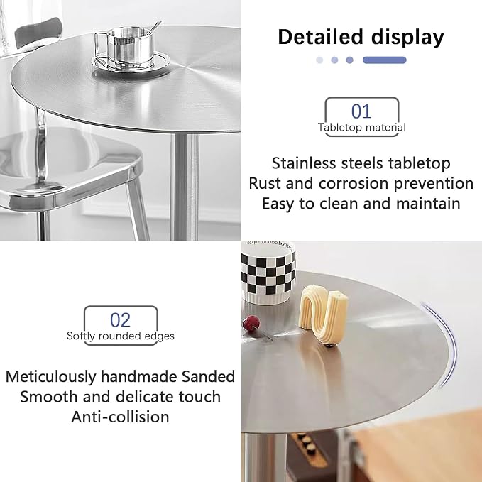 Stainless Steel Bar Table Leisure Table Round Kitchen Dining Table StylishSofa Side Tables for Garden Outdoor Patio Bistro Cafe Reception Area, High Table Desk with Metal Base ( Size : 40x40x95cm )