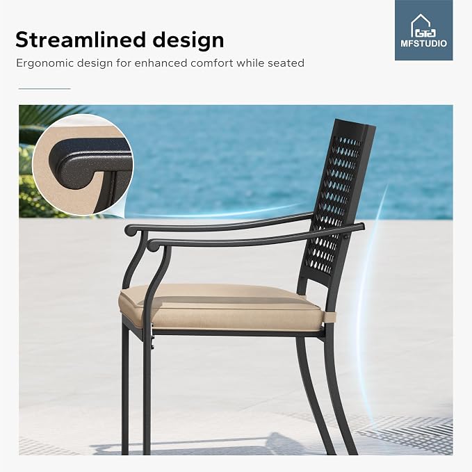 MFSTUDIO Round Patio Table and Chairs，Metal Outdoor Dining Set for 4 with Umbrella Hole, 5 Piece Patio Furniture Set for Deck, Backyard, Poolside & Garden