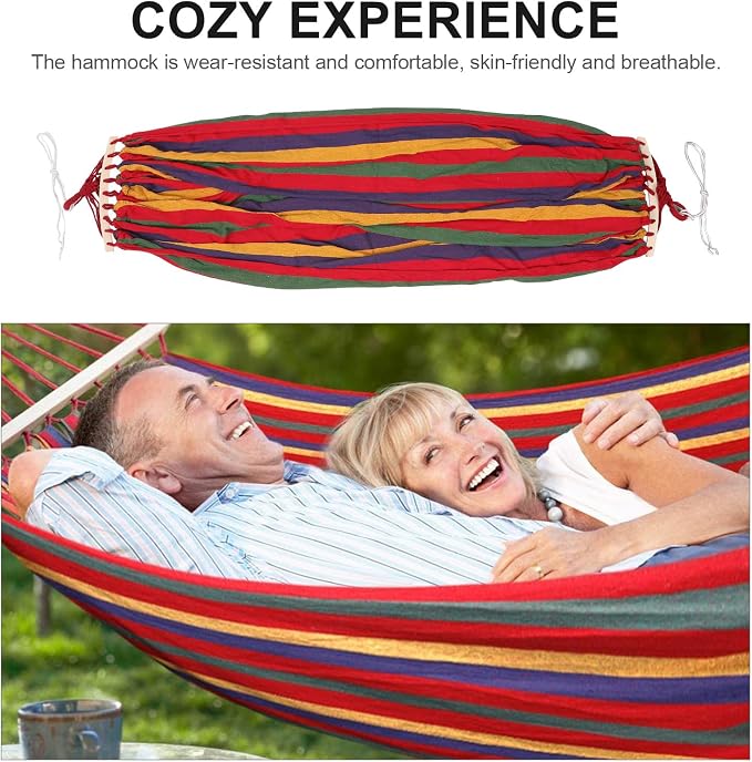 Abaodam Extra Wide Striped Canvas Camping Hammock with Duckbill Buckle, Anti-tip Double Outdoor Garden Hammock for Hiking, Beach, Backyard, Indoor and Travel Use