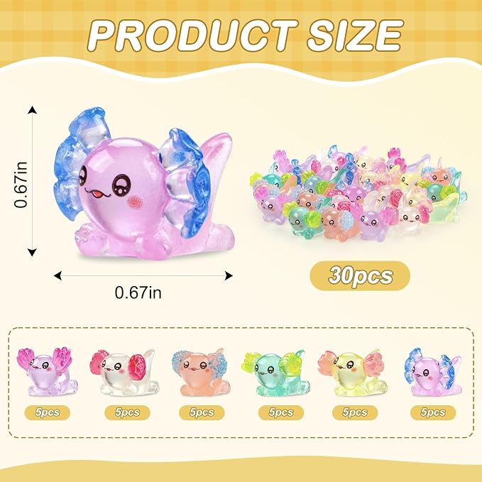 FEXIA 30pcs Mini Resin Axolotl Figurine Mini Resin Animals to Hide Tiny Small Figures Glow in the Dark Luminous Charm Ornament for DIY Craft Garden Landscape Dollhouse Potted Plants Decorations