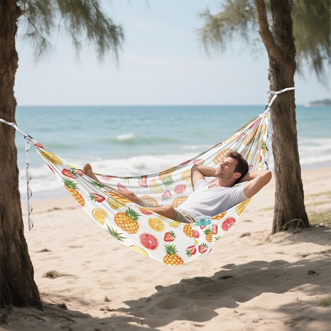 Camping Hammock Outdoor Hammocks for Outside Pineapple Grapefruit Strawberry Beach Trees Portable Lightweight with Pockets Tree Straps Indoor