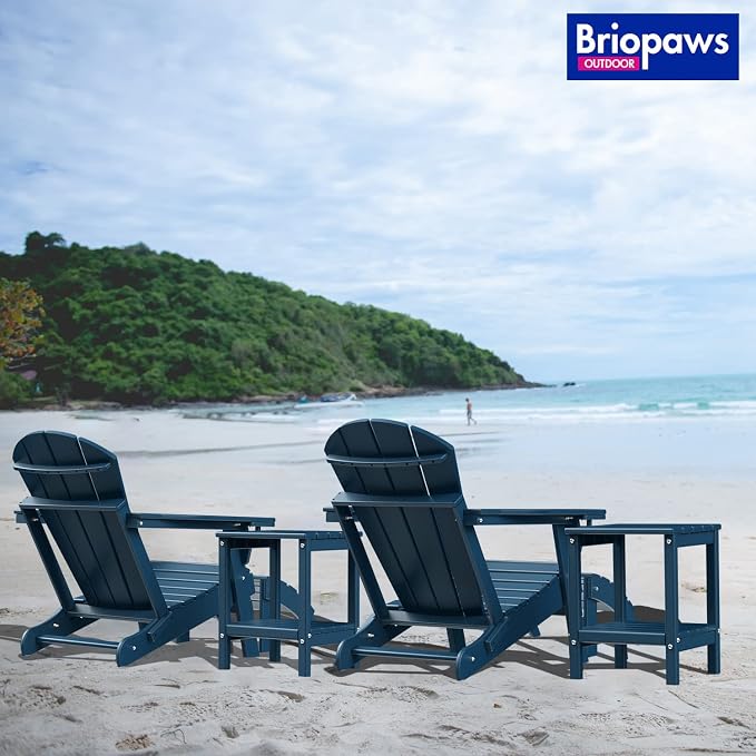 BRIOPAWS Outdoor-Side-Tables | Set of 4 | Small | HDPE Plastic | Patio End-Table | 2-Shelf Adirondack Outside Tables | All Weather | for Poolside Front Porch Indoor Living Room | 14" x 13" | Blue