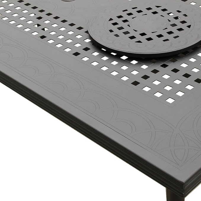 Oakland Living Modern Outdoor Mesh Aluminum Black 84-in Rectangle Large Patio Dining Table with Two Lazy Susans