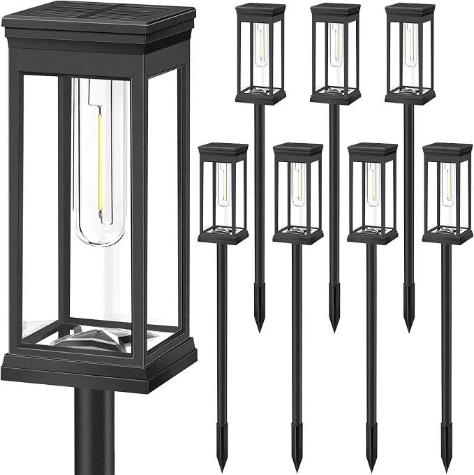 BesLowe 8-Pack Solar Pathway Lights Outdoor, Landscape Lights Cool White | Upgraded Large Size & Bright LED, Auto ON/OFF, IP65 Waterproof, Easy Installation, Solar Powered Lights for Garden Walkway