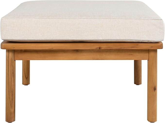 Christopher Knight Home Coby 3-Piece Acacia Wood Patio Furniture Set, Outdoor Conversation Sofa Set with Coffee Table and Ottoman, Patio Sectional Chat Set for Backyard or Balcony, Teak+Beige