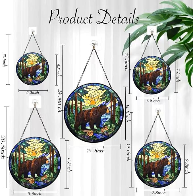 Stained Glass Window Hanging - A Black Bear is Walking in The Forest 6.3 Inches Suncatcher for Garden Home Decor for Women Mom Grandma Friends