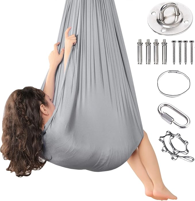 Kids Sensory Therapy Swing Hammock Children's Swing Hammock Indoor Elastic Cuddle Pod Swing for Autism Boys Girls with ADHD SPD Asperger's Sensory Integration Special Needs (Grey)