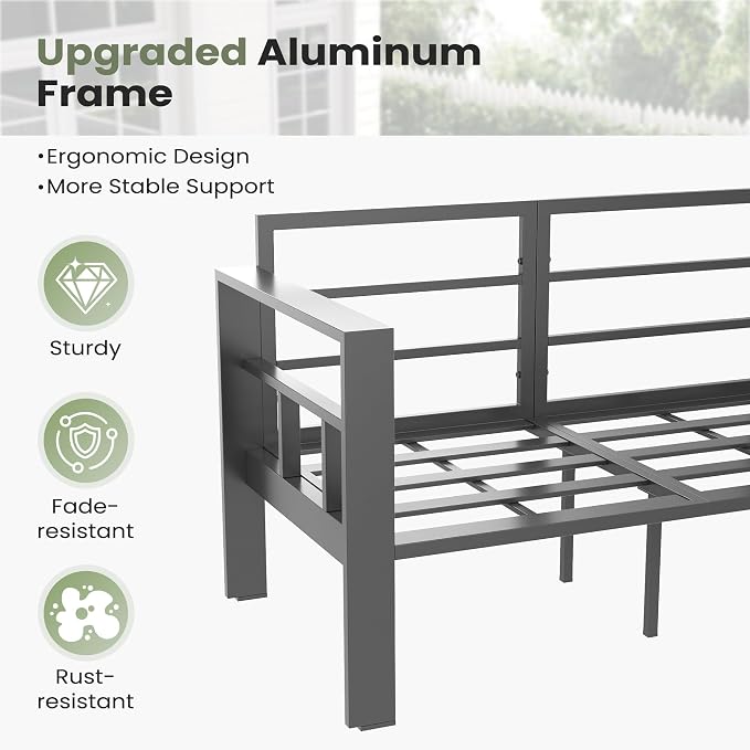5 Piece Aluminum Patio Furniture Set, Thick Cushions, Aluminum Outdoor Sectional Conversation Set with Coffee Table for Porch, Backyard, Deck(Grey/Dark Grey)